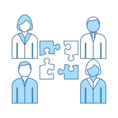 Kurumsal Takım Simgesi. Mavi Dolgu Tasarımı ile ince çizgi. Vektör İllüstrasyonu.