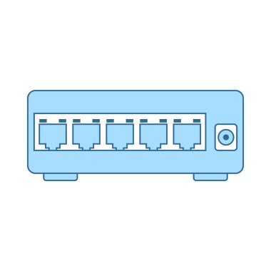 Ethernet anahtarı simgesi. Mavi dolgu tasarımı Ile ince çizgi. Vektör Illustration.