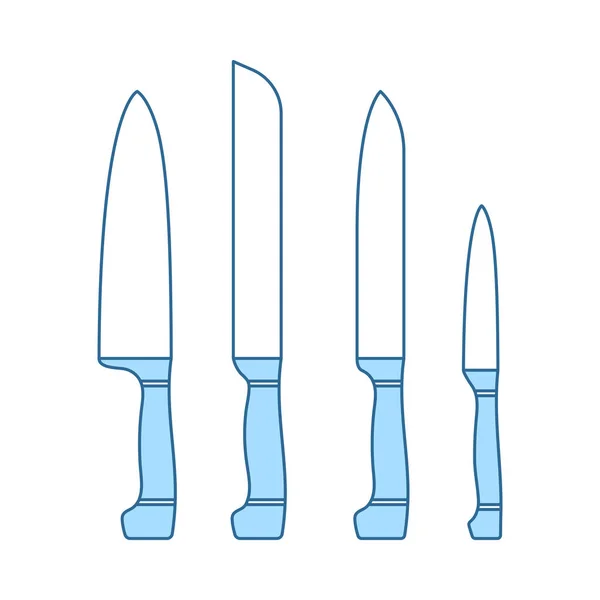 Εικονίδιο Σετ Μαχαιριών Κουζίνας Λεπτή Γραμμή Σχέδιο Μπλε Γεμίσματος Εικονογράφηση — Διανυσματικό Αρχείο
