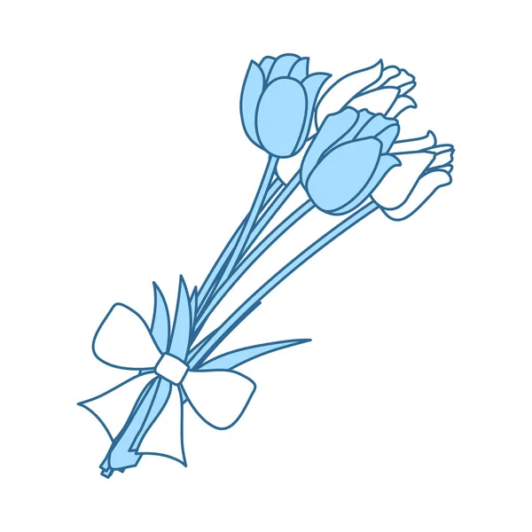 Tulipanes Bouquet Icono Con Lazo Atado Línea Delgada Con Diseño — Archivo Imágenes Vectoriales