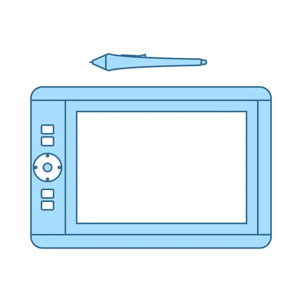 Grafik Tablet Symbol Dünne Linie Mit Blauer Füllung Vektorillustration — Stockvektor