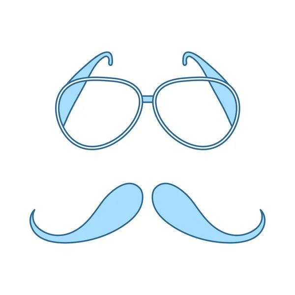 Icono Gafas Bigote Línea Delgada Con Diseño Relleno Azul Ilustración — Archivo Imágenes Vectoriales