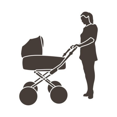 Anneler Günü amblemi anne ve at arabasıyla. Vektör illüstrasyonu. 