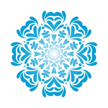 Çember Kar Tanesi Süslemeleri. Mavi Gradyan Tasarımı. Vektör İllüstrasyonu.