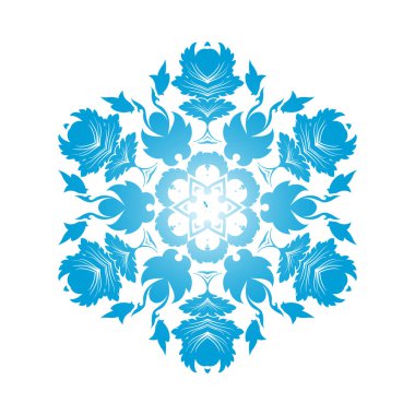 Çember Kar Tanesi Süslemeleri. Mavi Gradyan Tasarımı. Vektör İllüstrasyonu.