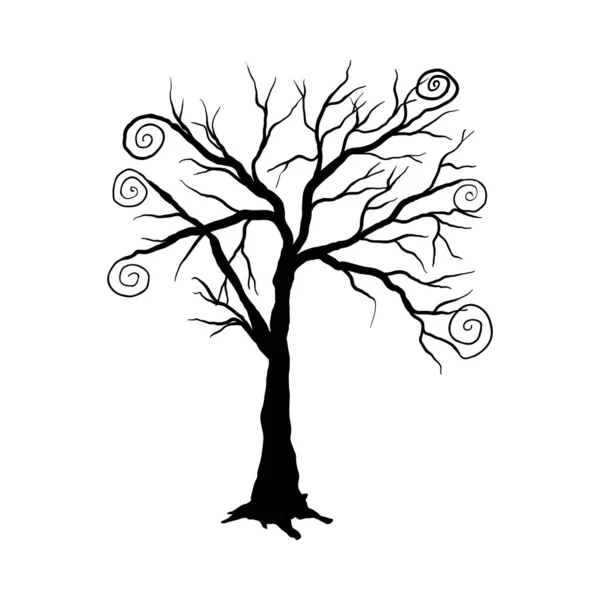 Árbol Dibujos Animados Halloween Diseño Simple Negro Ilustración Vectorial — Archivo Imágenes Vectoriales