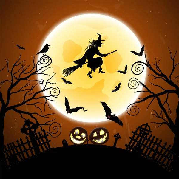 Buon Biglietto Auguri Halloween Design Elegante Con Pipistrelli Gufo Tomba — Vettoriale Stock