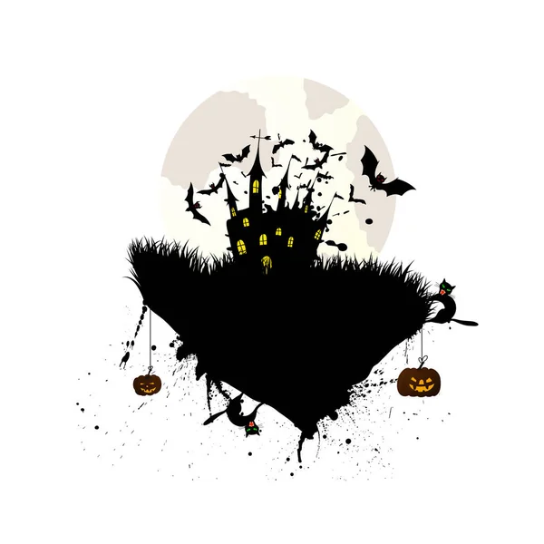 Joyeux Halloween Carte Voeux Design Élégant Avec Château Chauves Souris — Image vectorielle