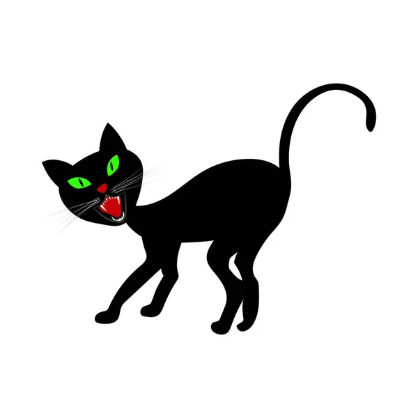 Gatto Nero Sfondo Bianco Creazione Disegni Halloween Illustrazione Vettoriale — Vettoriale Stock