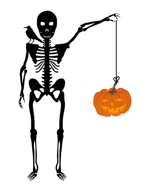 Tarjeta Felicitación Halloween Invitación Diseño Elegante Con Esqueleto Con Calabaza — Archivo Imágenes Vectoriales