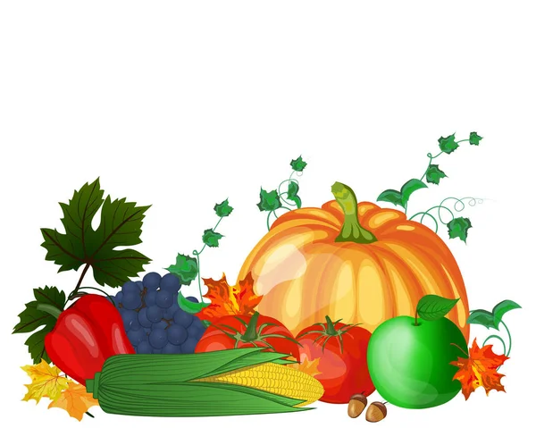 Thanksgiving Day Greeting Card Design Consist Pumpkin Pepper Tomato Apple — Stock Vector