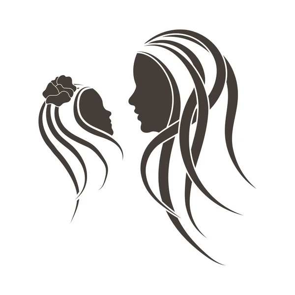 Emblema Del Día Madre Con Siluetas Madre Hija Ilustración Vectorial — Vector de stock