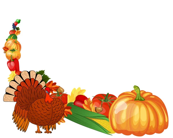 Thanksgiving Day Greeting Card Design Consist Pumpkin Pepper Tomato Apple — Stock Vector