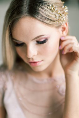 Güzel Gelin Portre düğün makyaj saç modeli, muhteşem youn