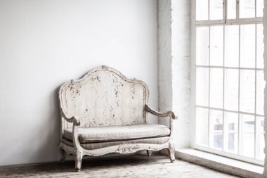 Beyaz Tekstil klasik tarzı vintage odası kanepe. Beyaz eski ba