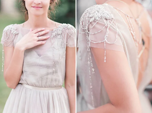 Foto da noiva das costas, vestido de noiva em uma menina, o b — Fotografia de Stock