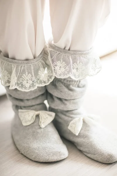 Soft photo of lace home woman's socks — Stock Photo, Image