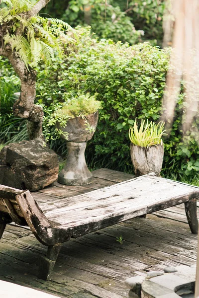 Vecchio legno Sedie rilassanti nella natura tropicale — Foto Stock