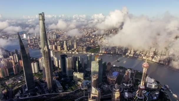 Shanghai Pudong Cbd üzerinde gökyüzü şehirde — Stok video