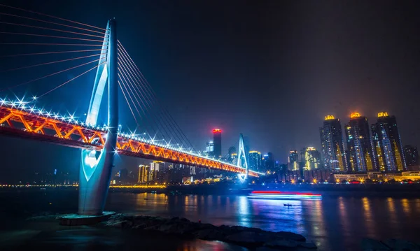 Vista Notturna Del Fiume Yangtze Chongqing Cina — Foto Stock