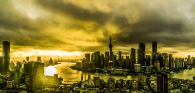 Şangay, Çin 'deki kentsel manzaranın hava fotoğrafçılığı
