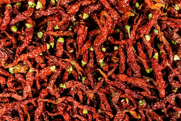 Közelkép Kilátás Egy Csomó Chili Paprika Piacon — Stock Fotó