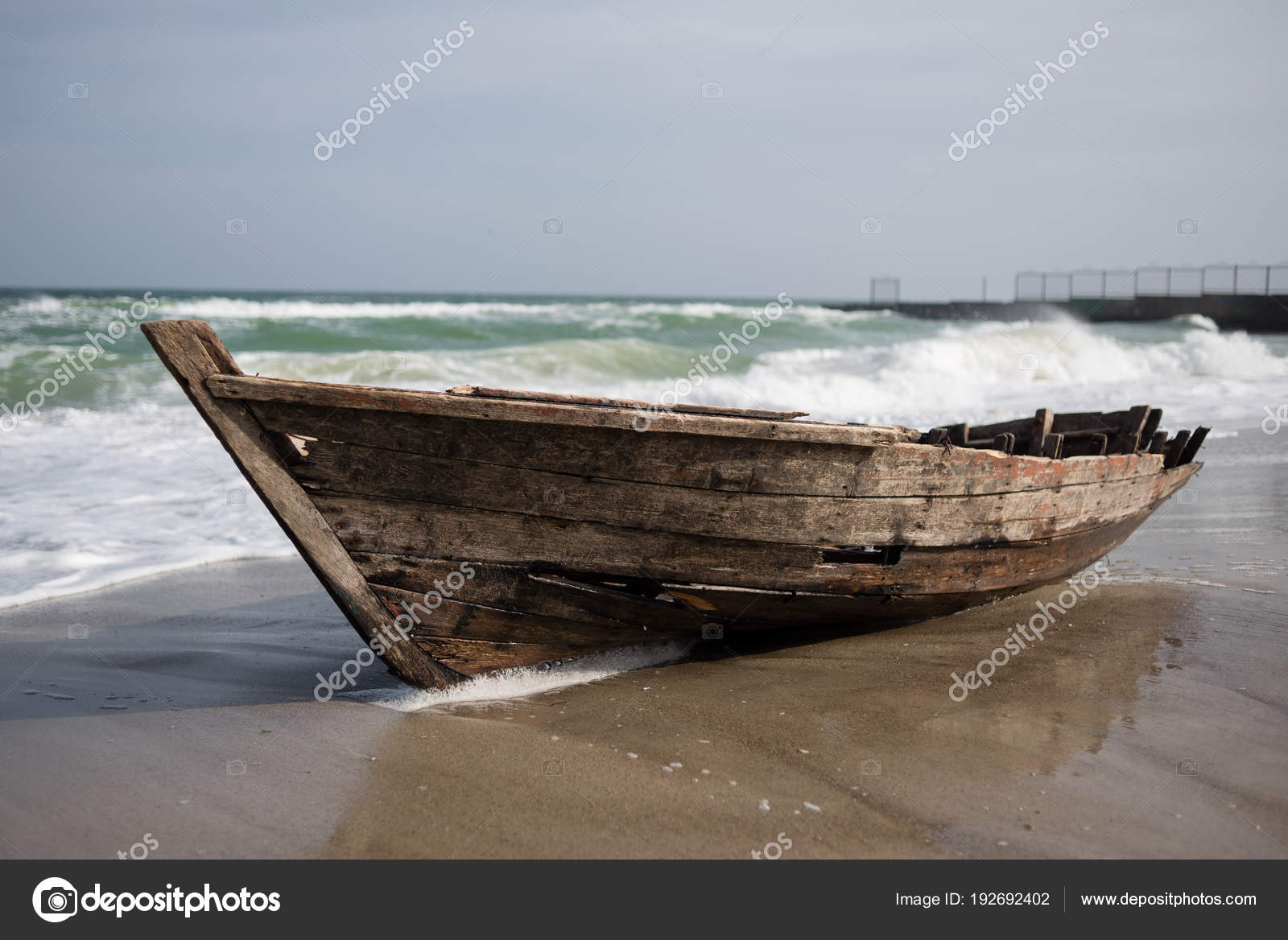 Sea Storm Covers Waves Old Small Wooden Boat S Stock Photo Sea Storm Covers Waves Old Small Wooden Boat S Stock Photo