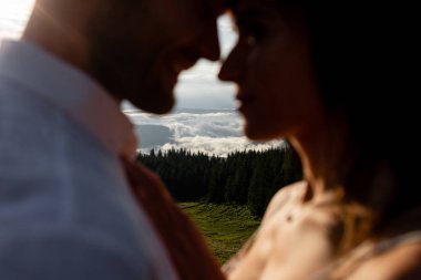 Portrait of a couple in love in the background of the field, close-up clipart