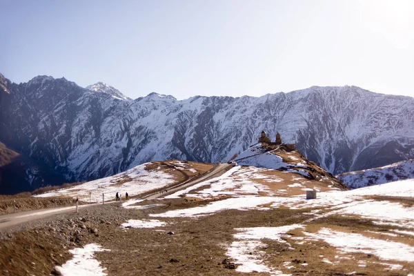 Gergeti Kolostor 2019 November Georgia Vagyok Európába Turista Útvonal Templom — Stock Fotó