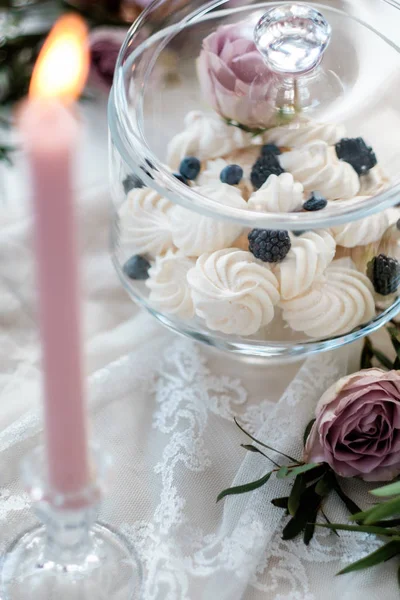 Traditional French desserts on a table in interior — Stock Photo, Image