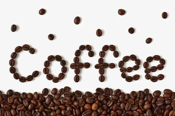 Café escrito com grãos de café — Fotografia de Stock