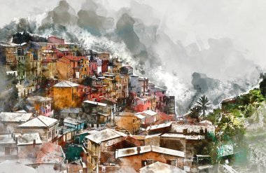Manarola dijital suluboya resim