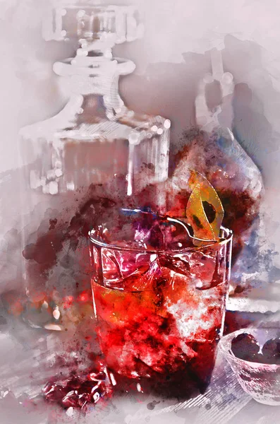 数字水彩绘画的含酒精的鸡尾酒 — 图库照片