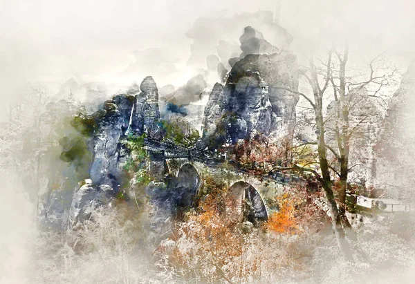Цифровий аквареллю картини Bastei міст. Німеччина — стокове фото