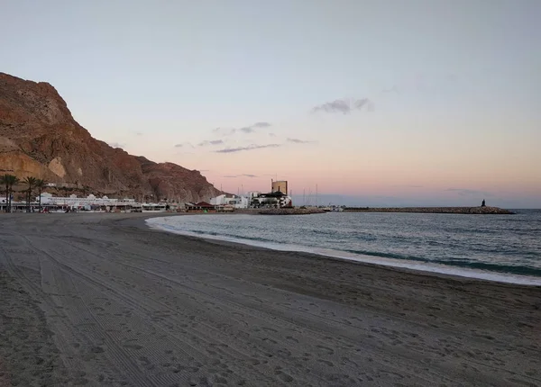 Aguadulce stranden vid solnedgången, provinsen Almeria. Spanien — Stockfoto