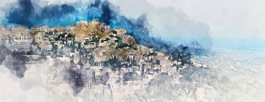 Bir Gordes dijital suluboya resim. Fransa