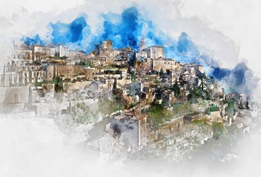 Bir Gordes dijital suluboya resim