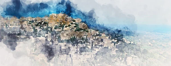 Digital watercolor painting of Gordes. France — Stock Photo, Image