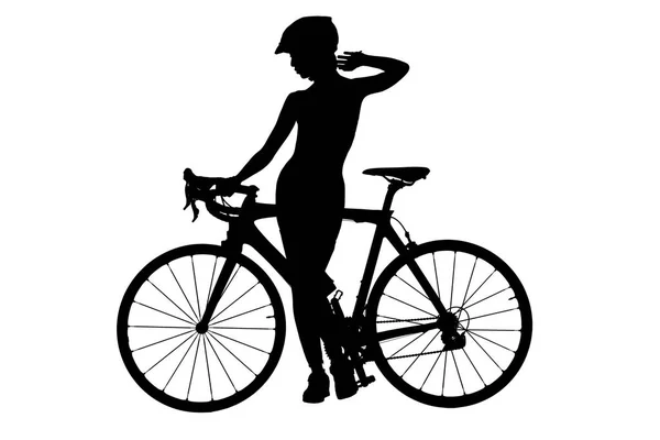Silueta de una mujer desnuda con una bicicleta — Foto de Stock