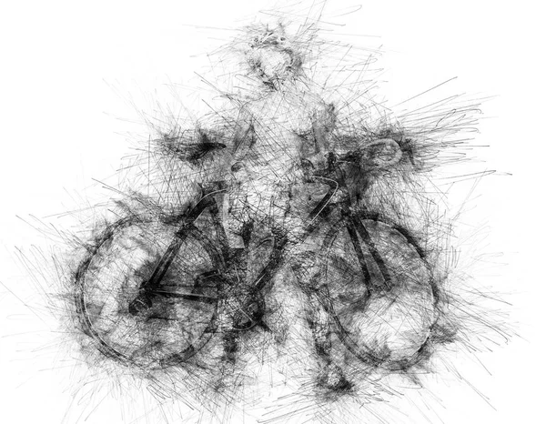 Una donna in bicicletta. Arte digitale — Foto Stock