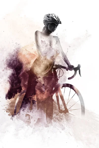 Donna con bicicletta — Foto Stock