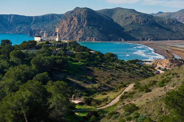 Lighthouse El Hoyo in Portman village, Cartagena. Spain — Stock Photo, Image