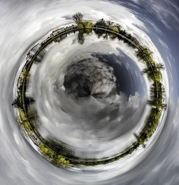 Панорама міста Augustow, 360 градусів сфери. Польща — стокове фото
