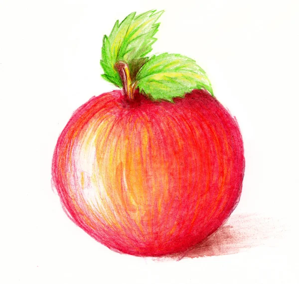 Drawing of apple. Watercolor and pencil art. — Stock Photo, Image