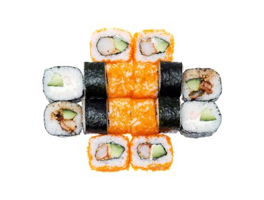 Bir yere üstünde izole suşi roll beyaz arka plan