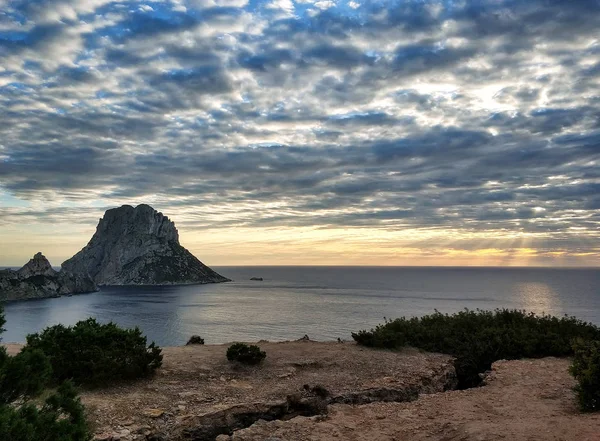 Pittoresca Veduta Della Misteriosa Isola Vedra Tramonto Isola Ibiza Isole — Foto Stock