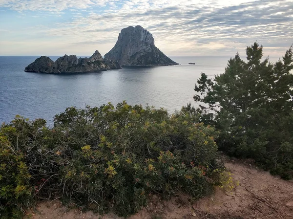 Vista Pitoresca Misteriosa Ilha Vedra Pôr Sol Ilha Ibiza Ilhas — Fotografia de Stock