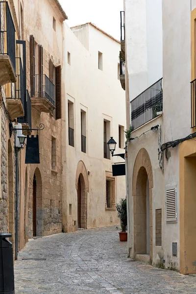 Charming Empty Cobblestone Street Old Town Ibiza Eivissa Balearic Islands — Stock Photo, Image