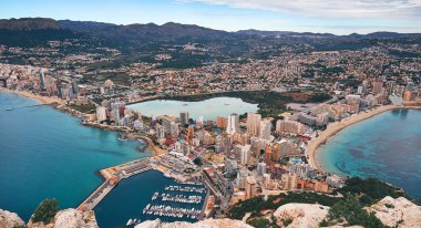Aerial drone picturesque view from above Calp cityscape  clipart