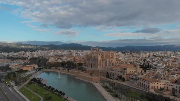 Повітряна Безпілотна Точка Огляду Palma Mallorca Cityscape Головний Пам Ятний — стокове відео